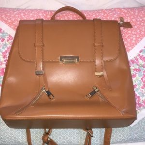 Tan (cognac) faux leather travel back pack